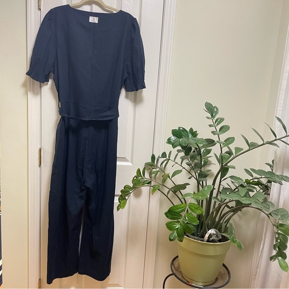 Barbour Navy leilani linen blend square neck puff sleeve Jumpsuit 14 - Picture 6 of 15